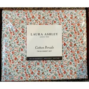 Laura Ashley Emogene Floral 100% TC200 Cotton Percale TWIN Sheet Set 3pc